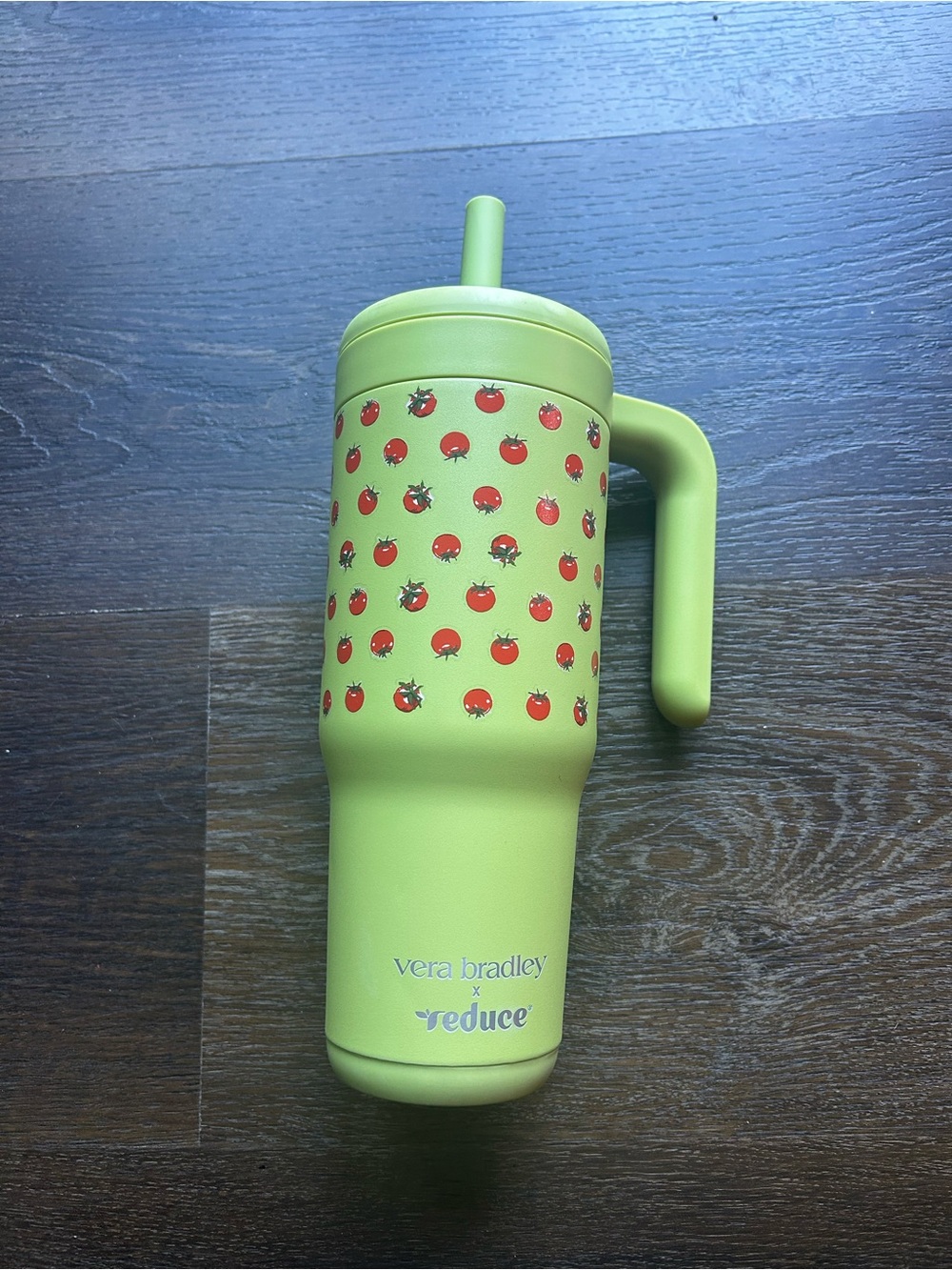 Vera Bradley Lime Green Tumbler with Red Tomato Print